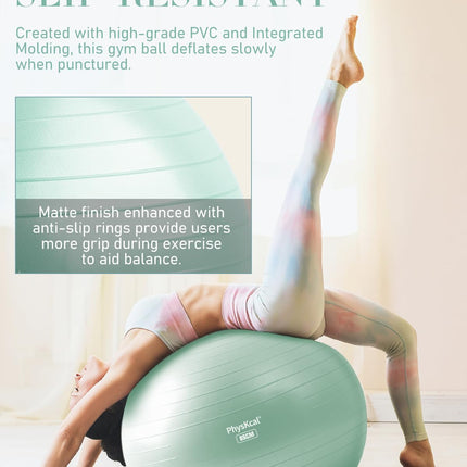 PhysKcal 65 cm gaiši tirkīza biezas vingrošanas bumbas un 23 cm Pilates bumbas komplekts, vingrošanas bumba ar pretplīsumu, neslīdoša sēdekļa bumba, līdzsvara bumba, jogas bumba mājām, sporta zālei un birojam