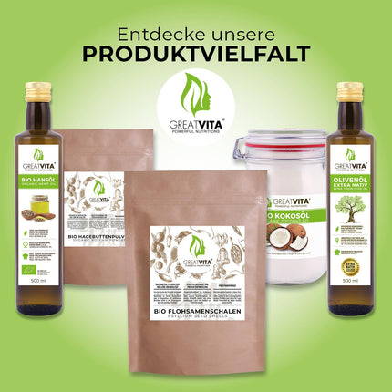 GreatVita organiskās psilija sēnalas, 99% tīras, 500 g Indijas psilija sēnalas, bagātas ar šķiedrvielām, pulveris