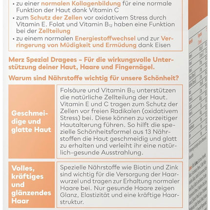 Merz Special Skin Hair Nails apvalkotās tabletes – 1 x 120 apvalkotās tabletes – uztura bagātinātājs ar 13 mikroelementiem starojošai ādai, spīdīgiem matiem un stipriem nagiem