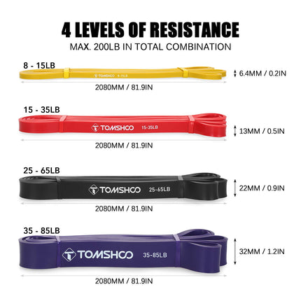 TOMSHOO pretestības lentes, 5 gab. iepakojumā, ādai draudzīgas lateksa pievilkšanās lentes CrossFit, stiepšanās, pauerliftinga, sporta zāles, mājas, jogas, spēka treniņu, treniņu lentes vīriešiem un sievietēm