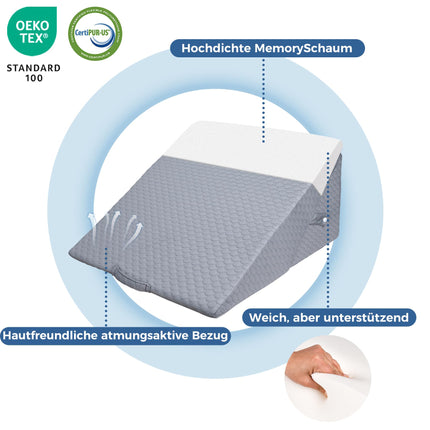 INFANZIA regulējams ķīļveida spilvens, augsta blīvuma putu lasīšanas spilvens gultai un dīvānam, ergonomisks spilvens refluksa miega apnojas ārstēšanai, kāju spilvens - ideāls muguras spilvens spēlēm, lasīšanai (pelēks)