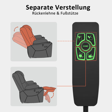 M MCombo TV krēsls ar elektrisko piecelšanās palīglīdzekli, 2 motori, atsevišķi regulējama atzveltne un kāju balsts, viena poga atiestatīšanai, masāžas krēsls ar sildīšanas funkciju 7565 (mikrošķiedra, tumši pelēks)