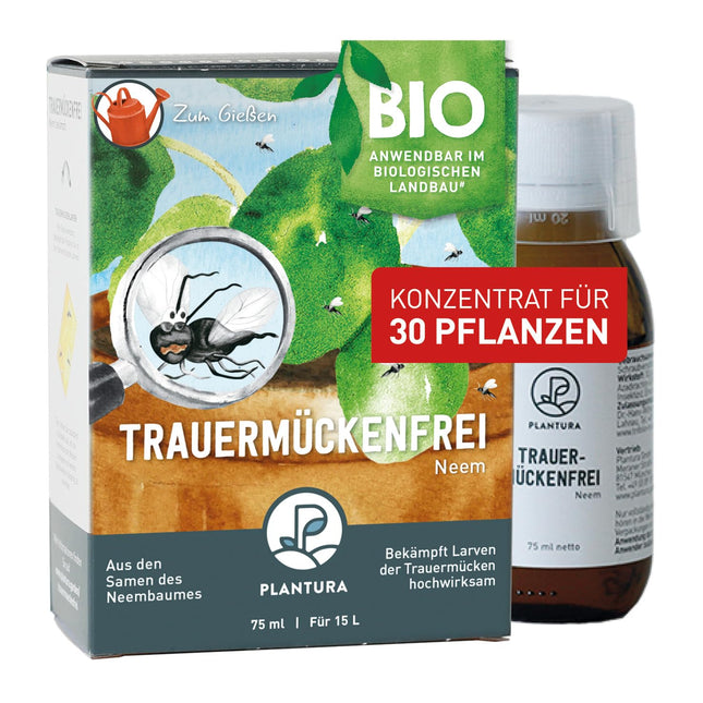 Plantura Organic melnās sēnes knišļu nesaturošs nīms, ļoti efektīvs laistīšanas līdzeklis pret melnajām sēnes knišļiem, kas izgatavots no nīma, 75 ml uz apm. 30 augi