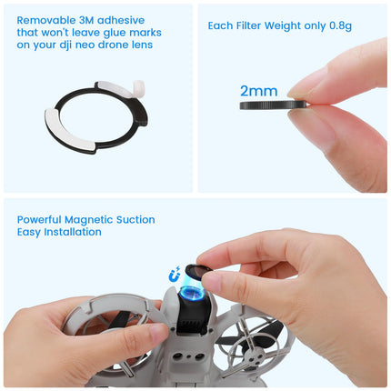 Uvafly Neo ND filtrs, daudzslāņu pārklājuma magnētiskie kameras objektīva filtri DJI Neo dronu aksesuāriem, 5 gabalu iepakojums (UV/ND8/ND16/ND32/ND64)