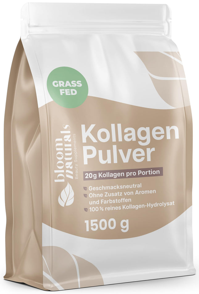 Kolagēna pulveris 1500 g (1,5 kg) - augstas devas un bezgaršīgs kolagēna hidrolizāta pulveris, 1. un 3. tipa peptīds - kolagēna peptīdi - ražots Vācijā XXL uzglabāšanas iepakojums