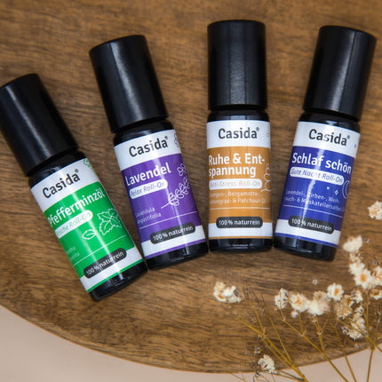 Casida® Roll-On "Miers un relaksācija" - pretstresa aromāta rullītis ķermeņa, prāta un dvēseles relaksācijai - aromātiskā eļļa, aromātiskā eļļa, ēteriskā eļļa aromātiskai kopšanai, esot ceļā - 10 ml (Miers un relaksācija)
