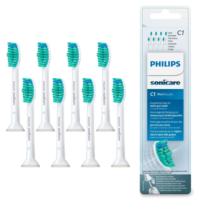Philips Sonicare Original ProResults standarta Sonic zobu birstes uzgaļi — 8 gab. iepakojumā, baltā krāsā (modelis HX6018/07)