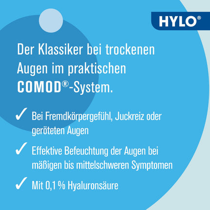 HYLO COMOD acu pilieni sausām acīm ar hialuronskābi, dubultiepakojumā 2x10 ml