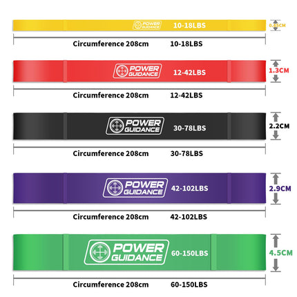 POWER GUIDANCE pretestības lentes, 5 gab. komplektā spēka treniņiem, ieskaitot pārnēsāšanas somu, pievilkšanās fitnesa lentes, spēka treniņu lentes fitnesam/sportam/muskuļu veidošanai/pievilkšanās vingrinājumiem/jogai/krosfitam