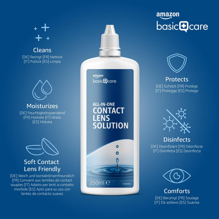 Amazon Basic Care universālais kontaktlēcu šķīdums, 2 x 250 ml (ievietojams pastkastītē)