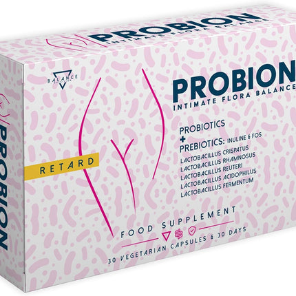PROBION® - kultūru komplekss sieviešu intīmajai florai | Vaginālās probiotikas | Probiotikas sievietēm | Uztura bagātinātāji prebiotikas | Bakteriālās maksts floras labsajūta | 30 kapsulas