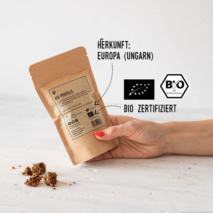 beegut BIOLOĢISKAIS propoliss neapstrādāts, dabīgs, svaigi novākts un tīrs propoliss, 100 g neapstrādāta propolisa jūsu pašu pārstrādei, 100% no BIOLOĢISKĀS biškopības
