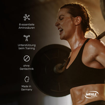 Wehle EAA pulveris 500g, smalks aminoskābju pulveris ar 8 neaizvietojamām aminoskābēm, Human Code Formula I. Garda garša un lieliska šķīdība - vegāns cukurs, aminoskābju dzēriens treniņiem (500g, tropiskie augļi).