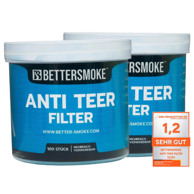 BetterSmoke pretdarvas filtrs | Cigarešu filtra stiprinājums | 100 gabali (kārba, 2 gabali)