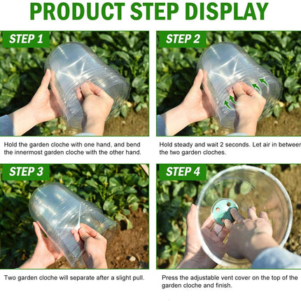 LATERN 6 dārza augu vāku iepakojums, 26 cm x 20 cm atkārtoti lietojams plastmasas mini siltumnīcas zvaniņš aizsardzībai pret salu – ar 10 augu etiķetēm, 18 stiprinājuma tapām