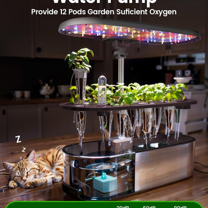 LETPOT LPH-SE WiFi hidroponiskā audzēšanas sistēma, 12 pākstis viedajam garšaugu dārza komplektam lietošanai iekštelpās, iekštelpu dārzs ar 24 W LED audzēšanas lampu, 5,5 l ūdens tvertni, sūkņa sistēmu, automātisko taimeri