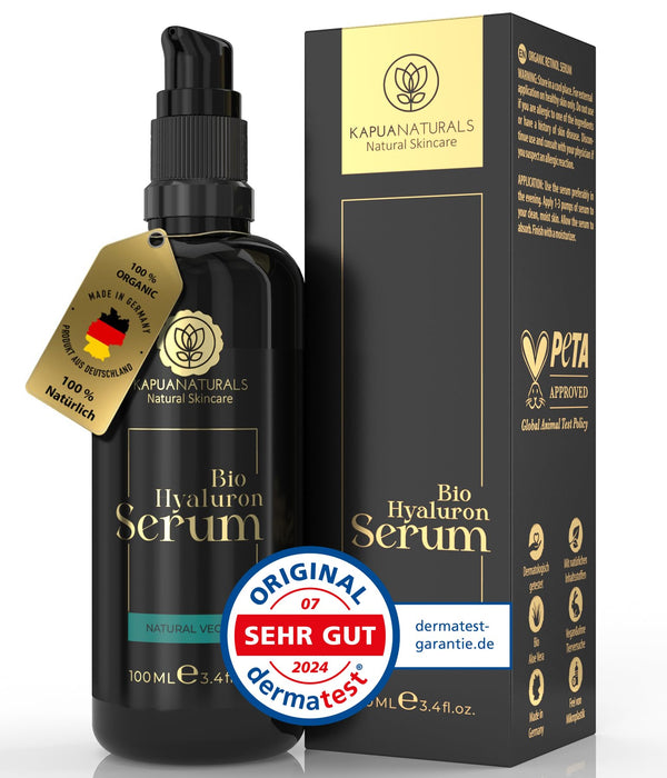 BIO hialuronskābes serums augsta deva • 100ml +E & B5 vitamīns • 7 veidu hialuronskābes sejas serums ✓100% vegānisks un BIO ✓Pretnovecošanās koncentrāts ✓Dabīgā kosmētika pretgrumbu serums ✓Ražots Vācijā ✓Hialuronskābes serums
