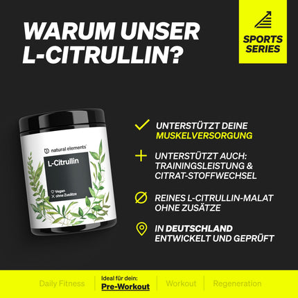 L-citrulīna malāta pulveris 2:1 – 500 g pulveris – ideāli piemērots pirms treniņa – vegāns, augstas tīrības pakāpes, augsta deva, bez piedevām – ražots Vācijā un laboratorijā pārbaudīts