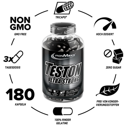 IronMaxx Teston Muscle Blaster - 180 kapsulas | ar L-arginīnu | Augstas devas muskuļu atbalsts | Veicina asinsriti un skābekļa piegādi muskuļiem