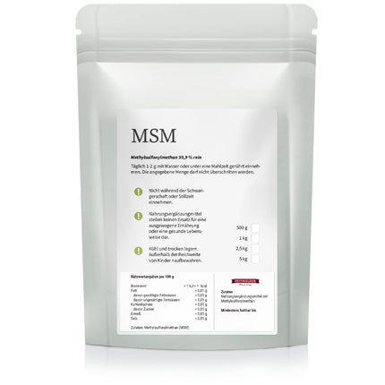 Feinwälder® MSM pulveris, 1000 g – 99,9 % tīrība, augstākā kvalitāte, organiskais sērs, metilsulfonilmetāns bez piedevām