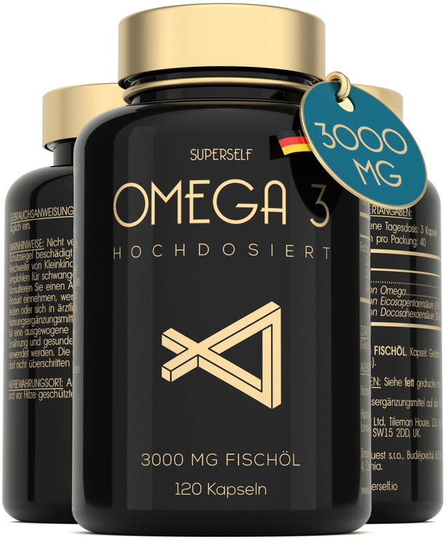Omega 3 kapsulas, augsta deva 3000 mg - augstākās kvalitātes zivju eļļa 120 kapsulas - trīskārša darbība - augsts DHA un EPA saturs - tīra Omega 3 eļļa no ilgtspējīgas zvejas - laboratorijā pārbaudīta zivju eļļa bez piedevām