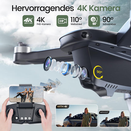 Holy Stone HS175D salokāms GPS drons ar 4K HD kameru, RC kvadrokopters ar 46 minūšu darbības rādiusu. Ilgs lidojuma laiks, seko man, bezsuku motors, lidojuma pieskāriens, interešu punktu augstuma saglabāšana, salokāms drons iesācējiem un pieaugušajiem, C0