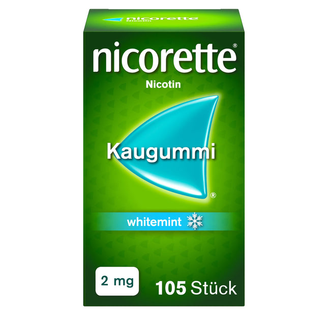 NICORETTE košļājamā gumija 2mg Whitemint – Nikotīna košļājamā gumija smēķēšanas atmešanai – Zobus balinoša iedarbība – Piparmētru garša – 2mg nikotīna – 105 gab.