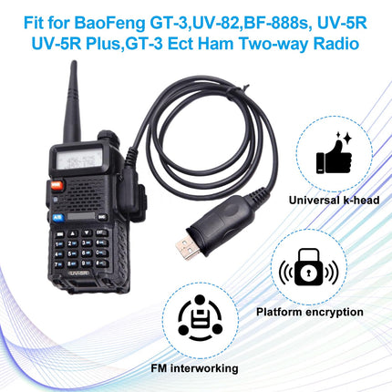 Greacesrio USB programmēšanas kabelis rācijai ar CD draiveri, saderīgs ar Bao-feng GT-3, UV-82, BF-888S, UV3R, UV9R, UV-5R, UV-5R Plus un GT-3, 1 iepakojums