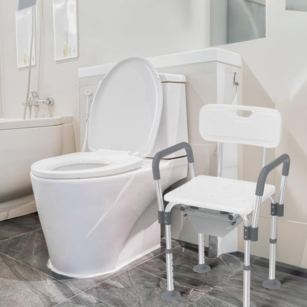 YRHome Augstumā regulējams alumīnija tualetes krēsls, dušas krēsls ar noņemamiem roku balstiem un atzveltni, neslīdošs dušas krēsls, līdz 150 kg, senioriem, grūtniecēm un cilvēkiem ar ierobežotu mobilitāti