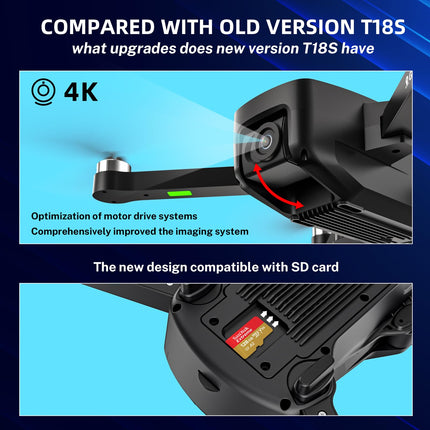 T18S GPS drons ar 4K kameru pieaugušajiem, TEEROK 5G pārraides FPV drons 500m RC kvadrokopters ar automātisku atgriešanos, sekojiet man, bezsuku motors, žestu vadība, 2 baterijas
