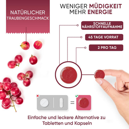 Magnija gumijas konfektes 125 mg - 90 magnija citrāta gumijas konfektes pieaugušajiem un bērniem - noguruma, nervu sistēmas un elektrolītu mazināšanai (EFSA) - vīnogu garša - alternatīva kapsulām un tabletēm - WeightWorld