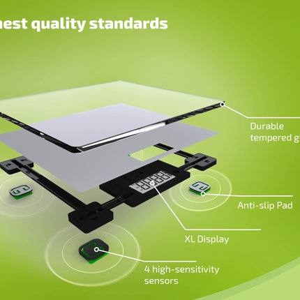 Soehnle Style Sense Compact 300 personālie digitālie svari ar īpaši lielu platformu, svari ar viegli nolasāmu LCD displeju, personālie svari īpaši plakanā dizainā, ķermeņa svari no drošības stikla
