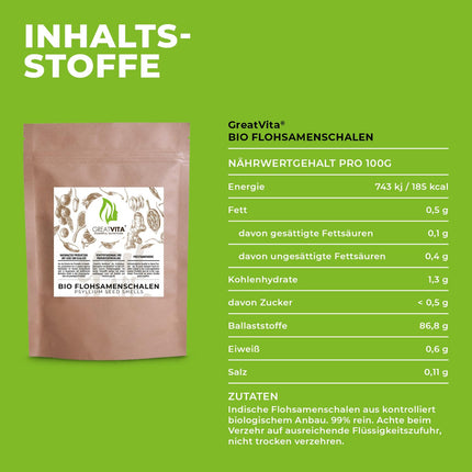 GreatVita organiskās psilija sēnalas, 99% tīras, 500 g Indijas psilija sēnalas, bagātas ar šķiedrvielām, pulveris