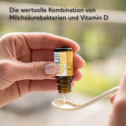BiGaia Drops Plus D3 vitamīns, 10 ml, ar dabīgu pienskābes baktēriju L. reuteri zarnu mikrofloras atbalstam, zīdaiņiem no dzimšanas