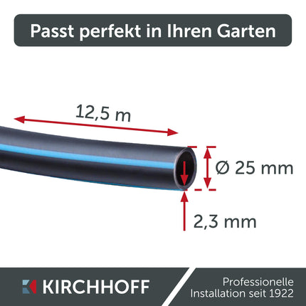 Kirchhoff ūdensvada caurule dārza apūdeņošanai 25 mm x 12,5 m | PE caurule sprinkleru sistēmai | HDPE cauruļu ieguldīšana | DVGW | Dzeramā ūdens caurule | Ražots ES