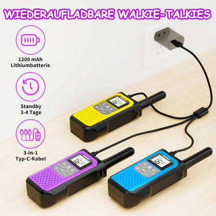 Rāciju komplekts (3 gab.), NXGKET rācija 5 km pieaugušajiem un bērniem, 16 kanālu radio komplekts, uzlādējams ar 1200mAh litija jonu akumulatoru, USB-C uzlādes kabelis, VOX kempingam, pārgājieniem, ceļošanai, slēpošanai, makšķerēšanai, medībām