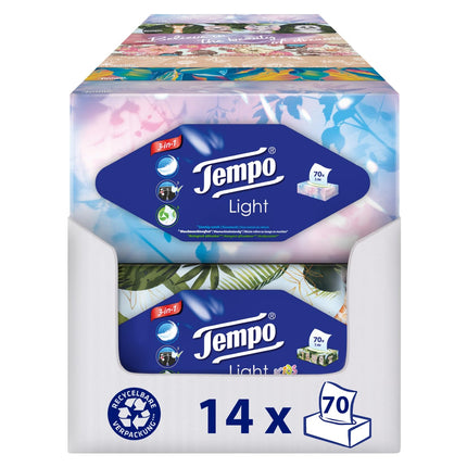 Tempo Light Box salvetes - Megapack - 14 kastes, 70 salvetes kastē - mīkstas papīra salvetes, mazgājamas veļas mašīnā