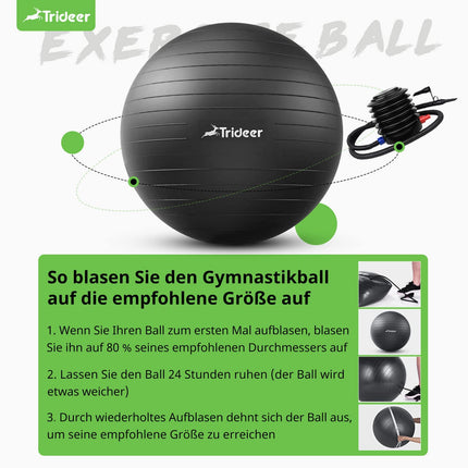 Trideer bieza vingrošanas bumba grūtniecēm, Pezzi bumba, pretplīsuma Pilates bumba, 45–85 cm sēdekļa bumba līdzsvara nodarbībām, joga kā mazs fitnesa aprīkojums un līdzsvara krēsls sporta zālē un mājas birojā