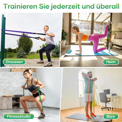 Fokky Fitnessbänder Widerstandsbänder mit 5 Stufen, Resistance Bands mit Türanker, 2*Griffen, Übungsanleitung&Tragebeutel, Gymnastikband Klimmzugband Fitnessband für Muskelaufbau,Yoga,Pilates 5er Set