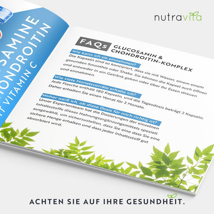 Glikozamīna un hondroitīna augsta deva ar C vitamīnu un kurkumu – 2880 mg komplekss – 180 tabletes – veicina normālu imūnsistēmas darbību – Ražotājs Nutravita