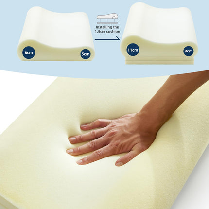 NOFFA Memory Foam spilvens Ortopēdiskais spilvens Kakla atbalstam - vēdera, sānu un muguras gulētājiem, Regulējams augstums, stingrības regulējams spilvens kakla atbalstam 55 x 35 x (1 1/8, 8/5) cm