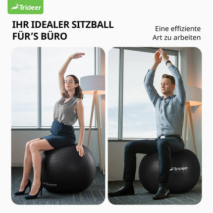 Trideer bieza vingrošanas bumba grūtniecēm, Pezzi bumba, pretplīsuma Pilates bumba, 45–85 cm sēdekļa bumba līdzsvara nodarbībām, joga kā mazs fitnesa aprīkojums un līdzsvara krēsls sporta zālē un mājas birojā