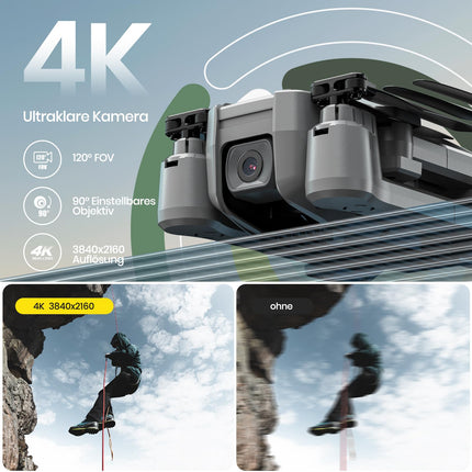 Holy Stone HS440D GPS drons ar 4K kameru iesācējiem, 1 akumulators 20 min. darbībai. Lidojuma laiks, seko man, automātiska atgriešanās, 5G FPV pārraide, RC salokāms drons, pilns komplekts, svars zem 249 g, profesionāls pieaugušajiem, C0