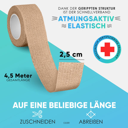 Pašlīmējošie plāksteri pirkstiem - 8 plāksteru ruļļi (2,5 cm x 4,5 m) - Pašlīmējošie pārsēji - Elastīga lente, ūdensizturīga - Putekļus, taukus un netīrumus atgrūdoša plāksteris (ādas krāsā, 8 ruļļi)