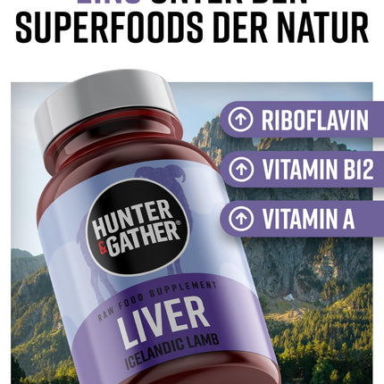 Hunter &amp; Gather jēra aknas 90 kapsulas | Uztura bagātinātājs, kas ražots no brīvās turēšanas, ar zāli barotas Islandes jēra gaļas | 100% neapstrādātas, liofilizētas jēra aknas | Bez GMV barošanas, antibiotikām vai hormoniem