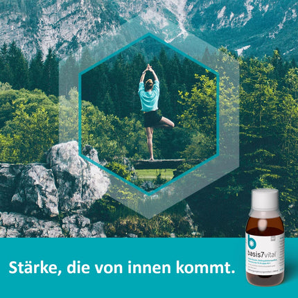 Basis 7 Vital imūnsistēmas un nervu sistēmas stiprināšanai ar Sanoctua, dabīgs imunitātes līdzeklis dzeršanai ar peru pieniņu, vērtīgiem vitamīniem un minerālvielām, 100 ml