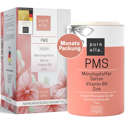 Pure Ella Vital uzturvielu komplekss sievietēm - satur vijoles ogas, aveņu mēli, safrānu, C vitamīnu, B6 vitamīnu un cinku - periodam pirms menstruācijām - dabīgs, bez hormoniem, vegāns - 60 kapsulas