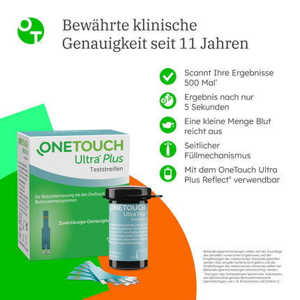 OneTouch Ultra® Plus asins glikozes testa strēmeles I 50 strēmeles I 1 iepakojums I asins glikozes mērīšanai diabēta (cukura slimības) gadījumā
