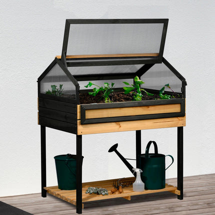 dobar® XXL paaugstināta dobe ar aukstā rāmja stiprinājumu - Liela priedes audzēšanas dobe - Dārzeņu un garšaugu dobe - 100 x 73 x 121,50 cm - Dabīgs antracīts, gaiši brūns