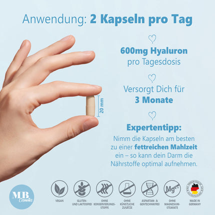 180 hialuronskābes kapsulas ar augstu cinka devu - 600 mg hialuronskābes ar kurkumīnu un zaļās tējas ekstraktu - vegānas hialuronskābes kapsulas ar biotīnu, selēnu bez piedevām, ražotas Vācijā un laboratorijā pārbaudītas